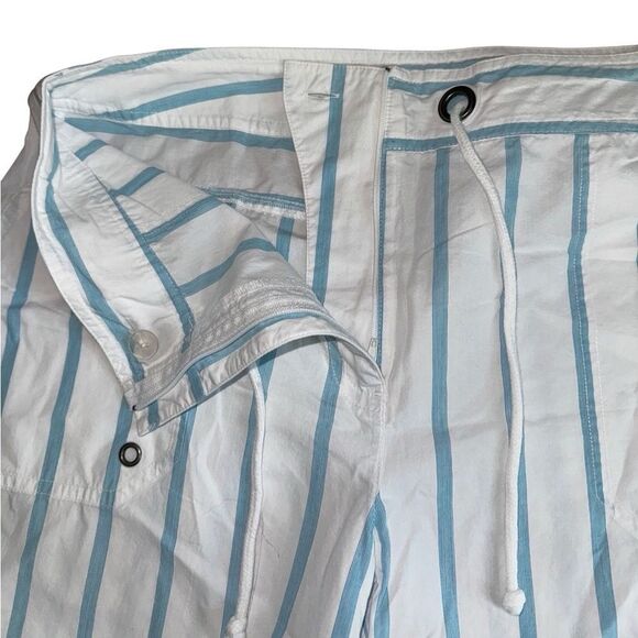 Chico's Cropped Roll Up Capri 100% Cotton- Striped White + Blue - Size 1 (8/M) - Picture 5 of 11
